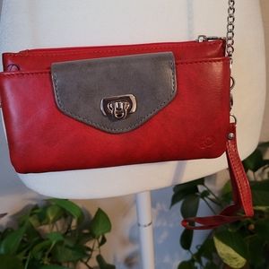 Purse women's crossbody  red and gray with chain